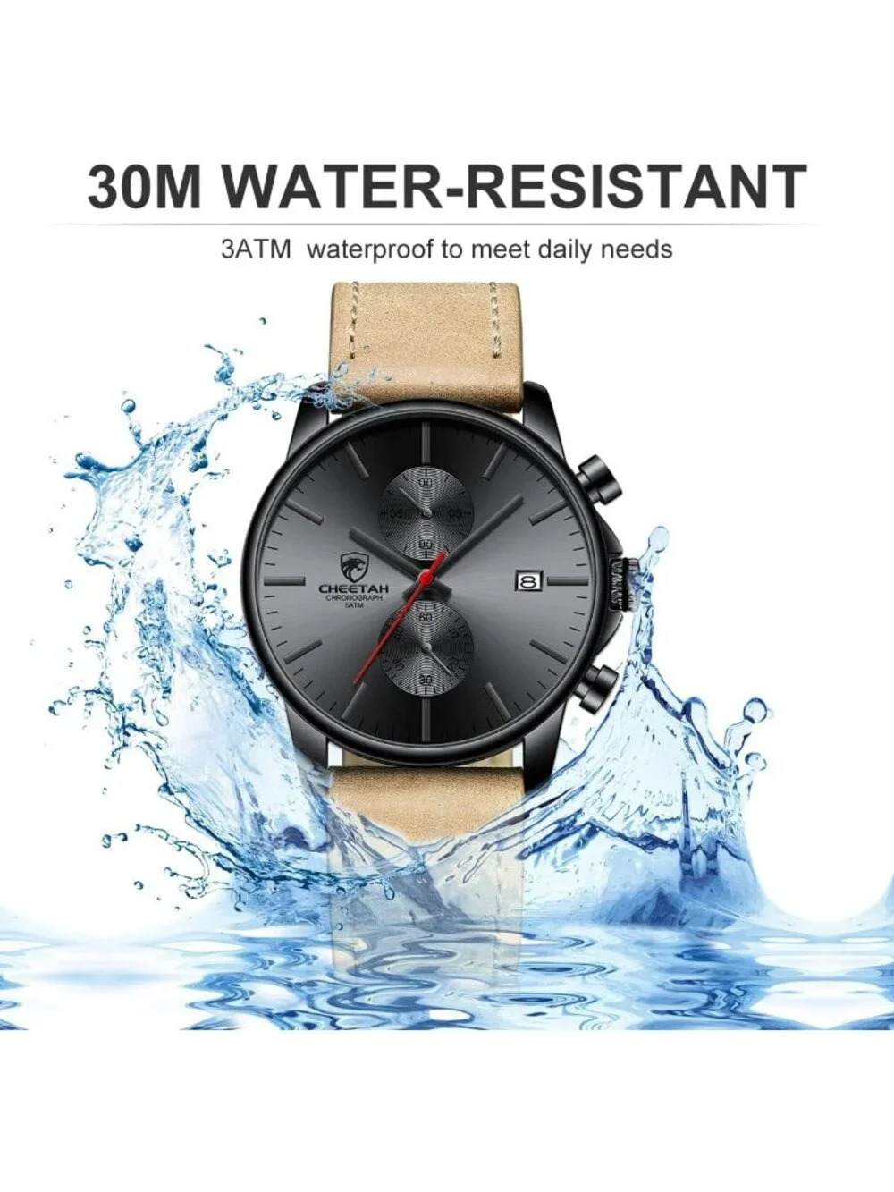 Men's Red hand Fashion Sleek Minimalist Quartz Analog Chronograph Wristwatch